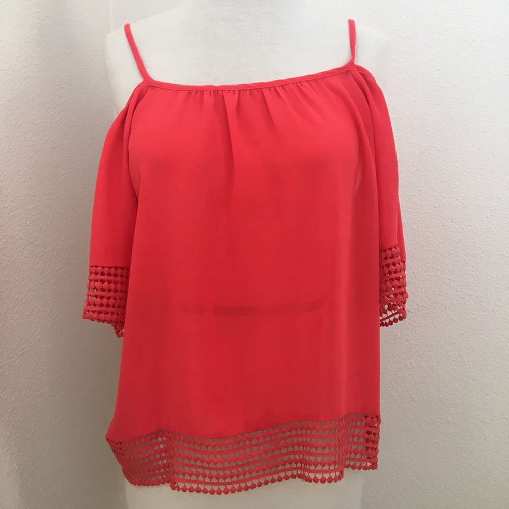 Cold Shoulder Eyelet Trim Top